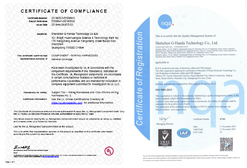 公司通过ISO9001质量管理体系认证及UL资质认证